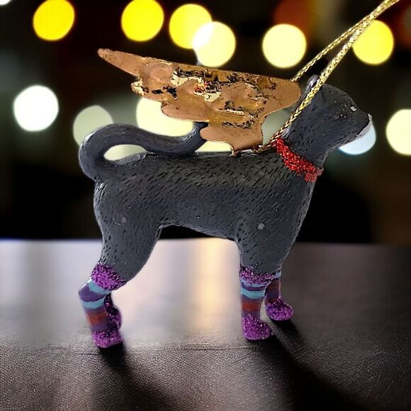 Black Cat Angel Wings‎ Ornament Christmas Holiday Mystical Witchy Gold Glittery - Picture 16 of 16